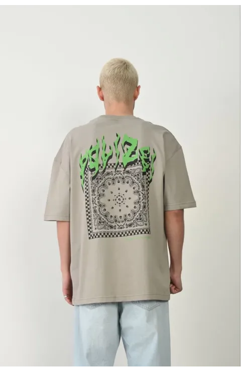 Erkek Baskılı T-Shirt Kısa Kol Bisiklet Yaka Rahat Kalıp Tişört  - Boyalı Gri