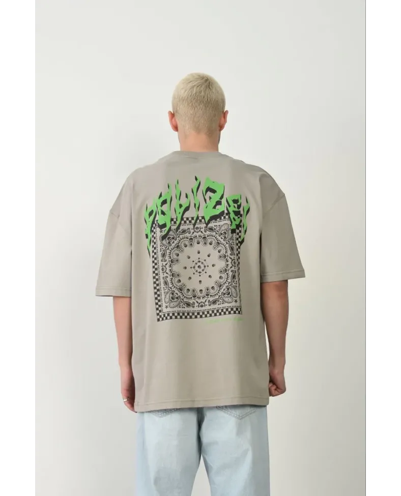 Erkek Baskılı T-Shirt Kısa Kol Bisiklet Yaka Rahat Kalıp Tişört  - Boyalı Gri