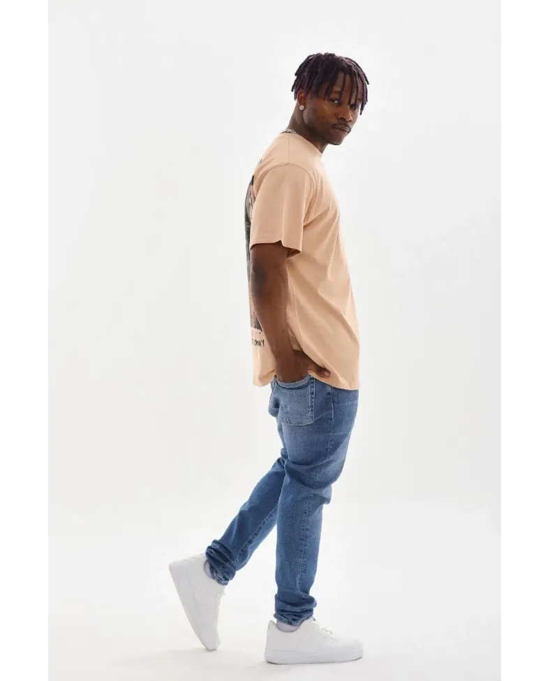 ERKEK Baskılı Oversize T-Shirt - Bej