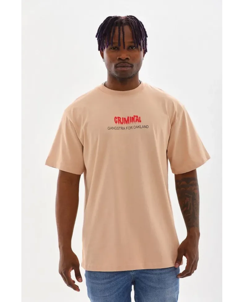 ERKEK Baskılı Oversize T-Shirt - Bej