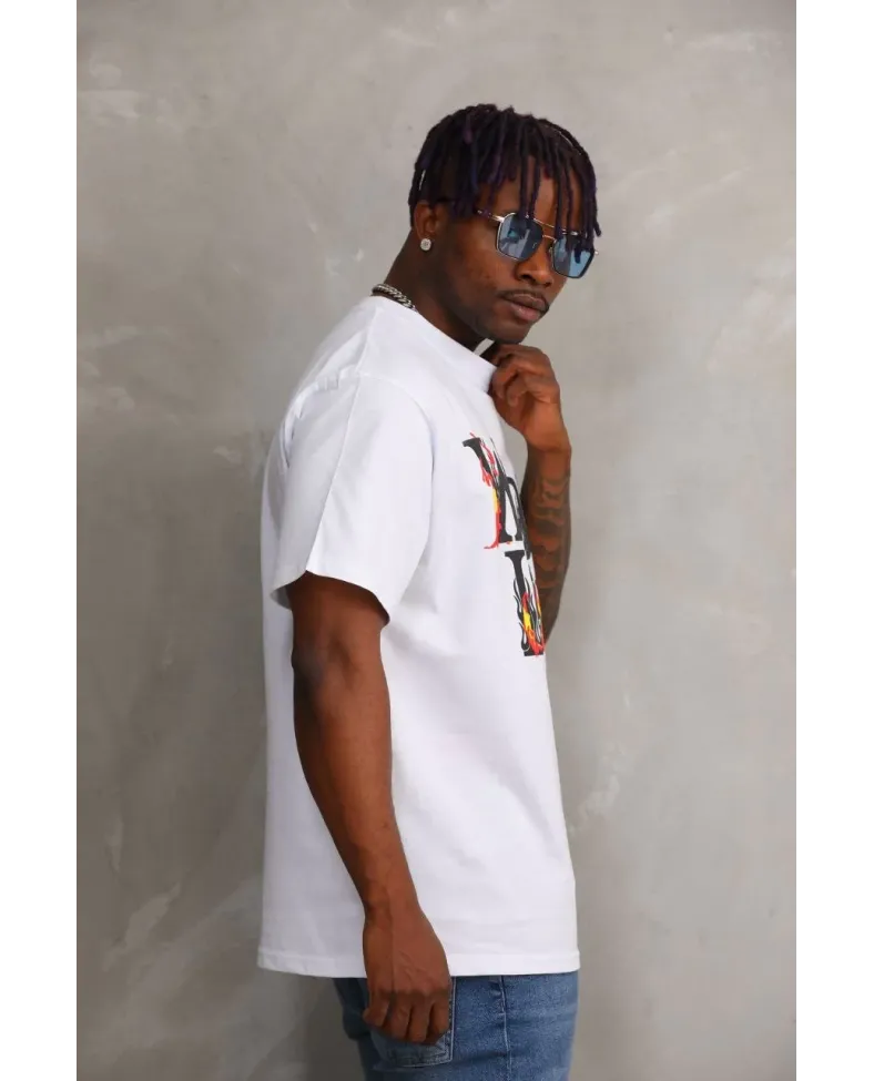 ERKEK Baskılı Oversize T-Shirt - Beyaz