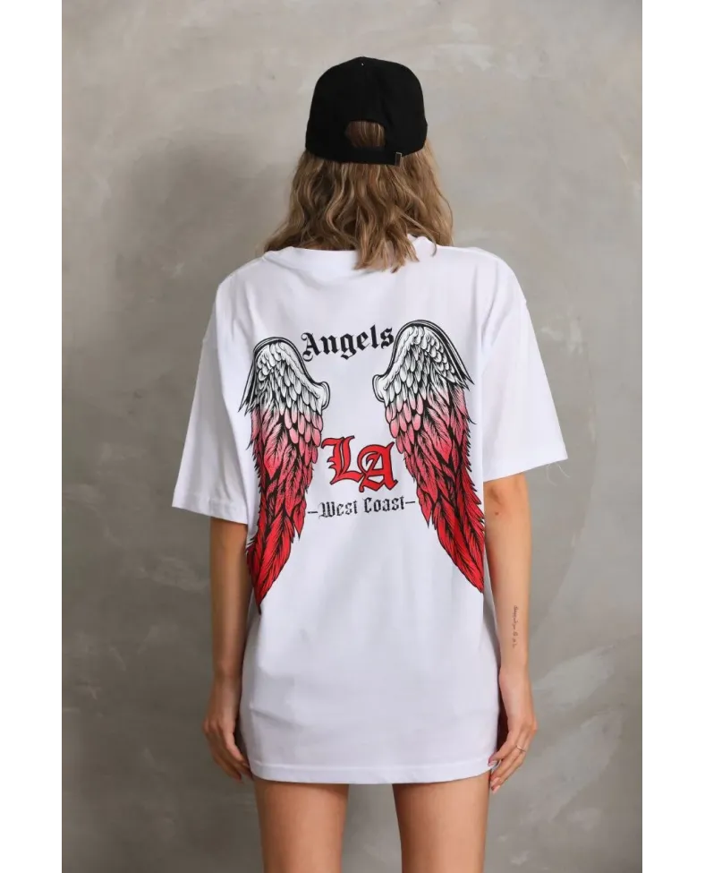 Kadın Baskılı Oversize T-Shirt - Beyaz