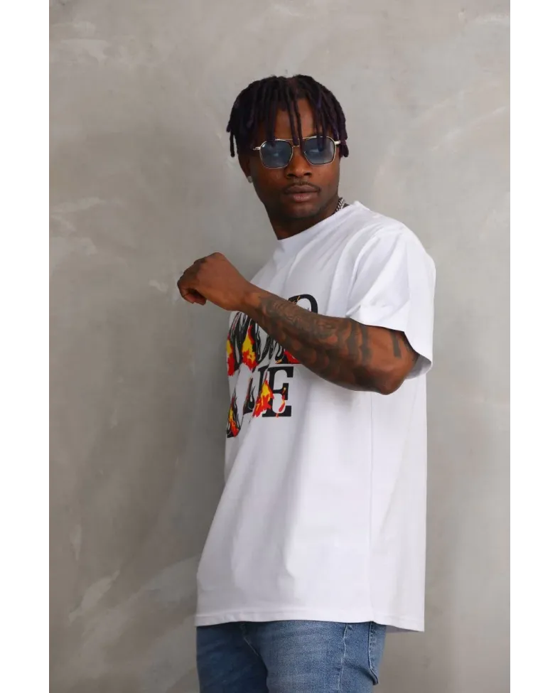 ERKEK Baskılı Oversize T-Shirt - Beyaz