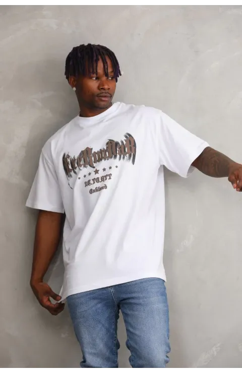 Erkek Baskılı T-Shirt Kısa Kol Bisiklet Yaka Rahat Kalıp Tişört  - Beyaz