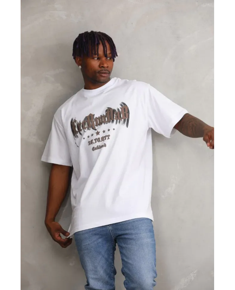 Erkek Baskılı T-Shirt Kısa Kol Bisiklet Yaka Rahat Kalıp Tişört  - Beyaz