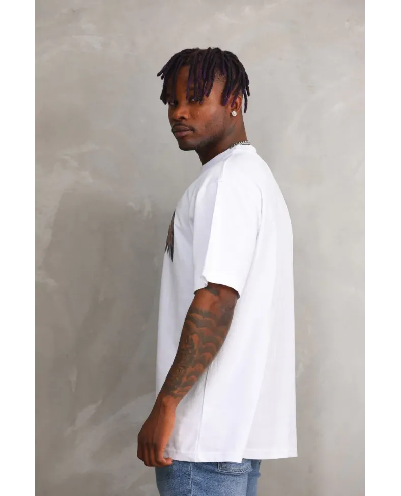 Erkek Baskılı T-Shirt Kısa Kol Bisiklet Yaka Rahat Kalıp Tişört  - Beyaz