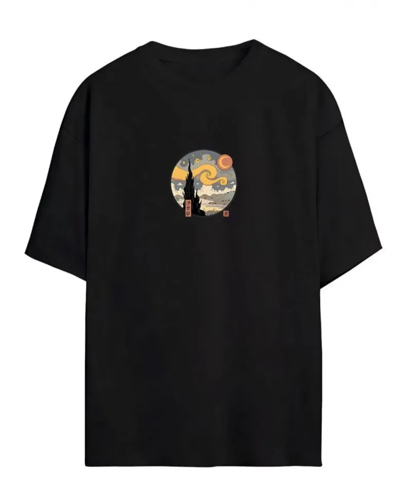 kadın Baskılı Oversize T-Shirt - Siyah