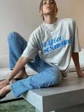 Kadın Baskılı Oversize T-Shirt - Beyaz
