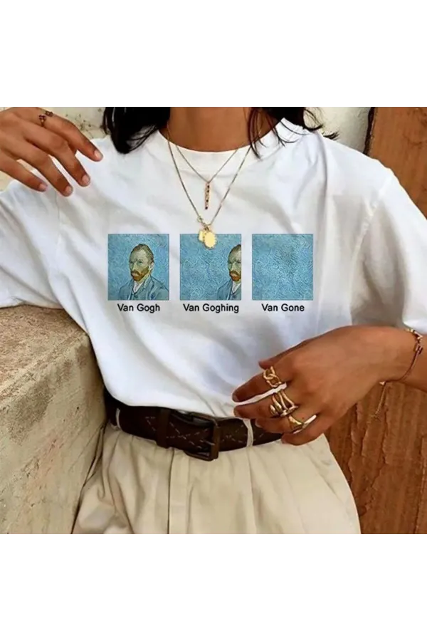 Kadın Baskılı Oversize T-Shirt - Beyaz