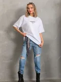 Kadın Baskılı Oversize T-Shirt - Beyaz