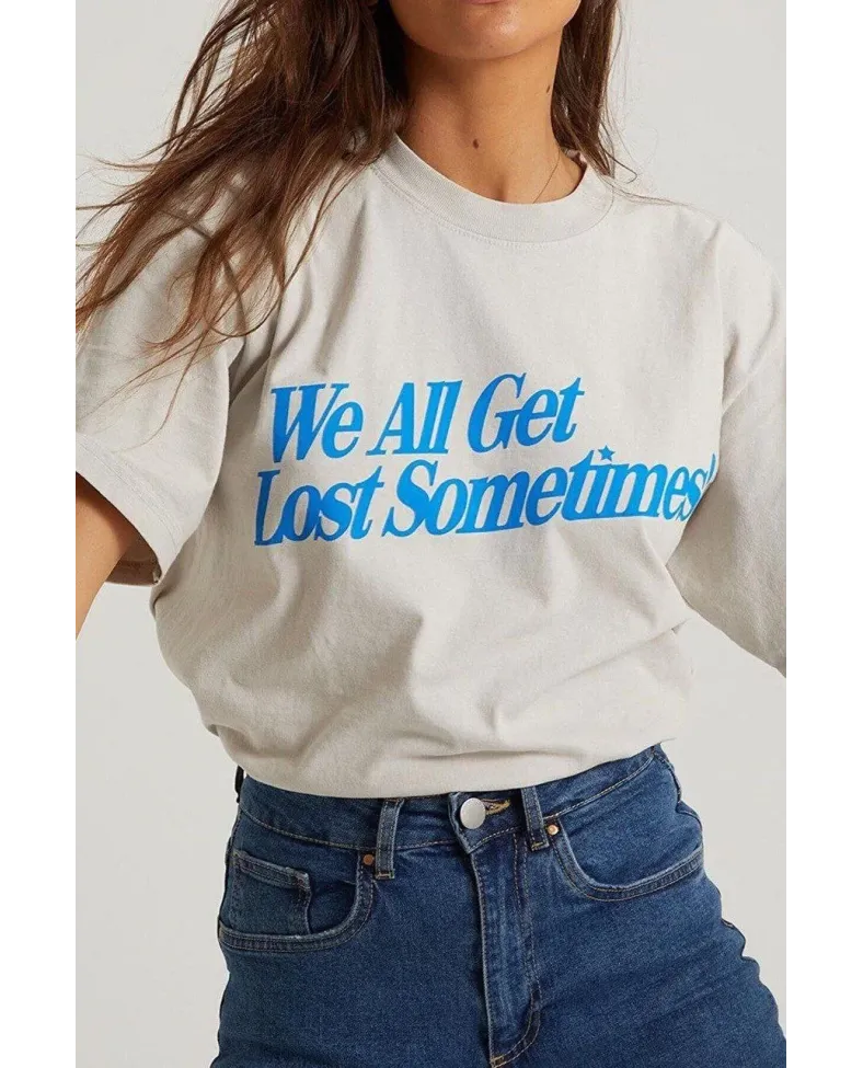 Kadın Baskılı Oversize T-Shirt - Beyaz