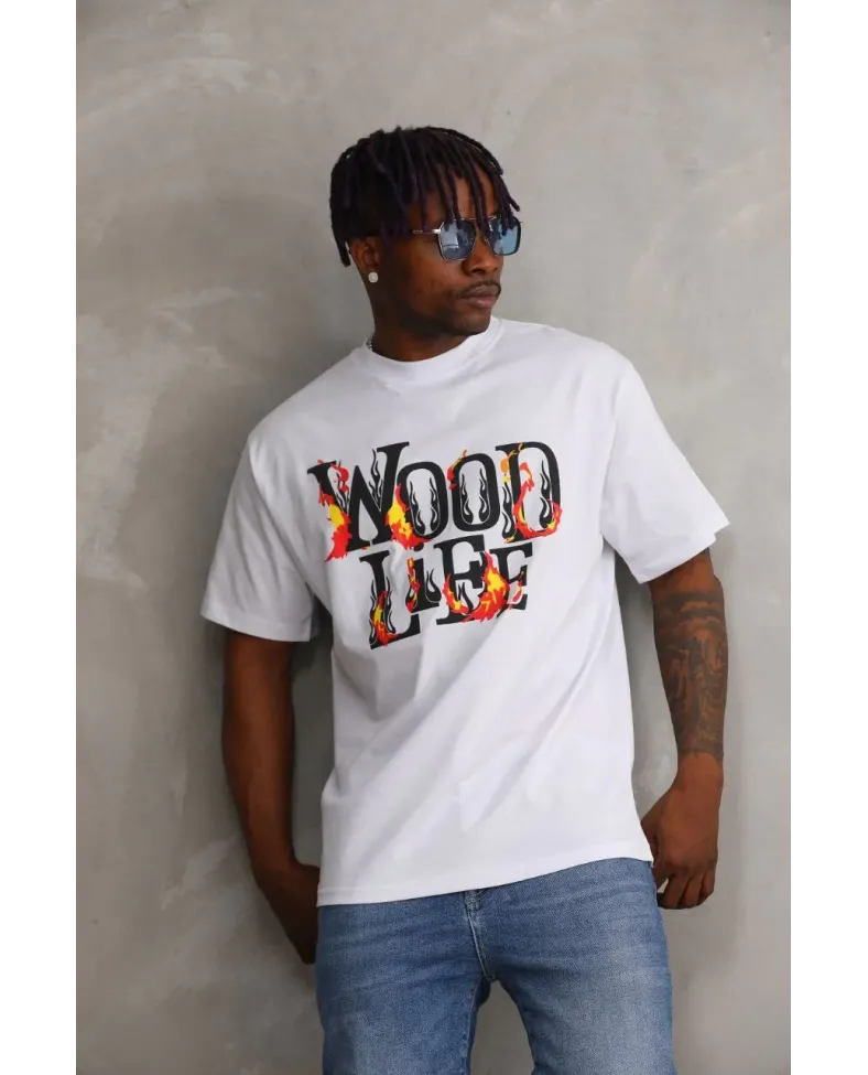 ERKEK Baskılı Oversize T-Shirt - Beyaz