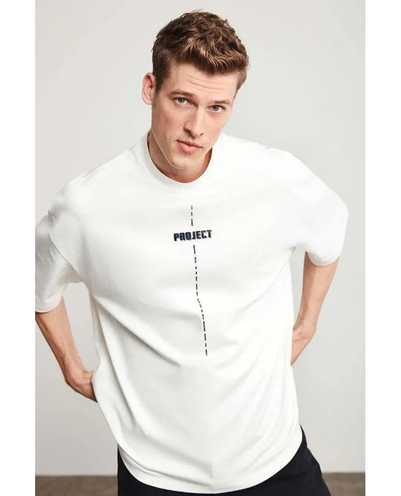 ERKEK Baskılı Oversize T-Shirt - Beyaz