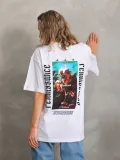 Kadın Baskılı Oversize T-Shirt - Beyaz