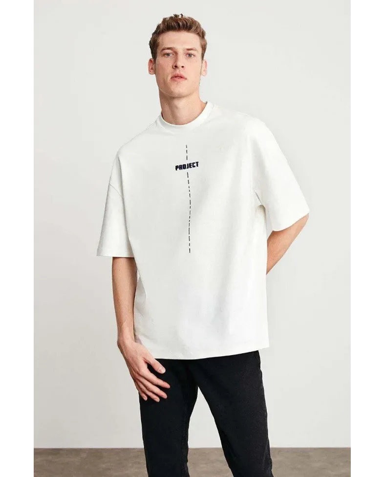 ERKEK Baskılı Oversize T-Shirt - Beyaz