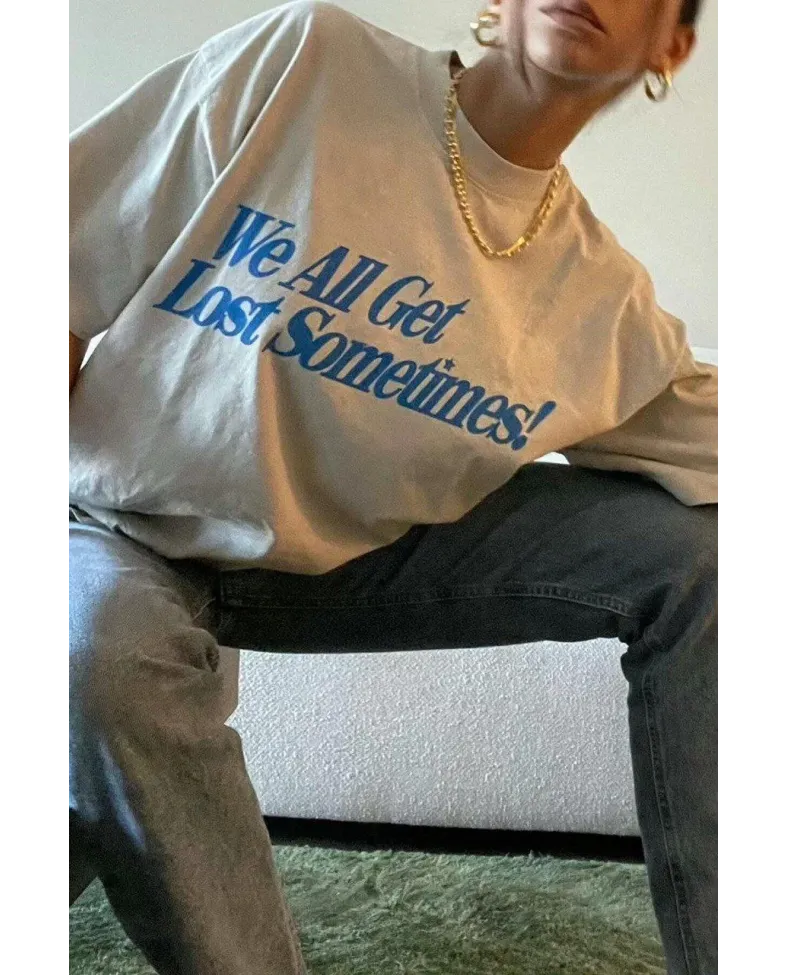 Kadın Baskılı Oversize T-Shirt - Beyaz