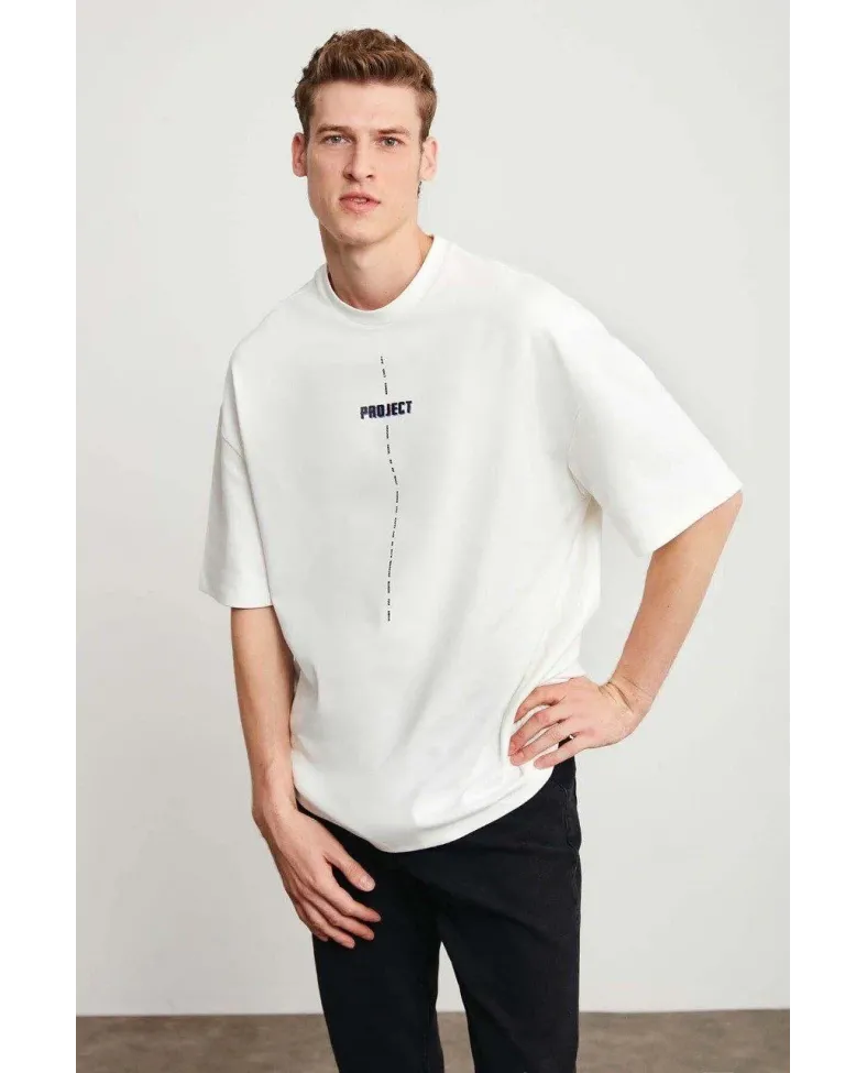 ERKEK Baskılı Oversize T-Shirt - Beyaz