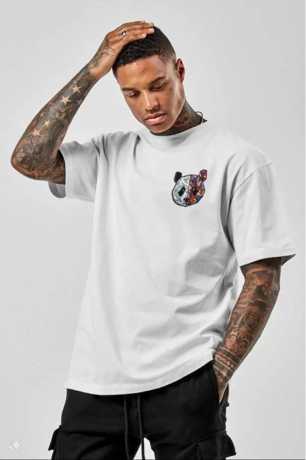 ERKEK Baskılı Oversize T-Shirt - Beyaz