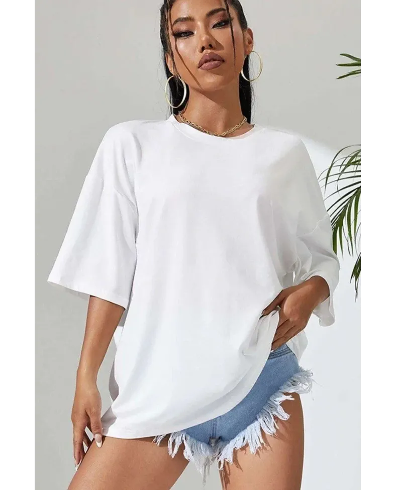 Kadın Baskılı Oversize T-Shirt - Beyaz