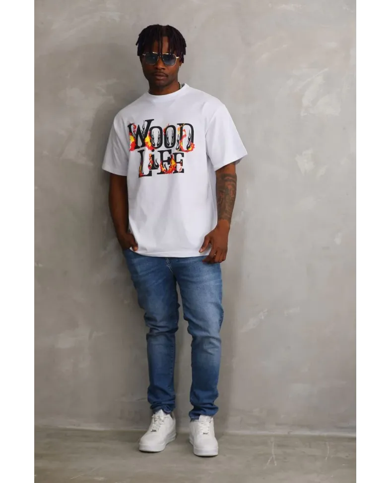 ERKEK Baskılı Oversize T-Shirt - Beyaz