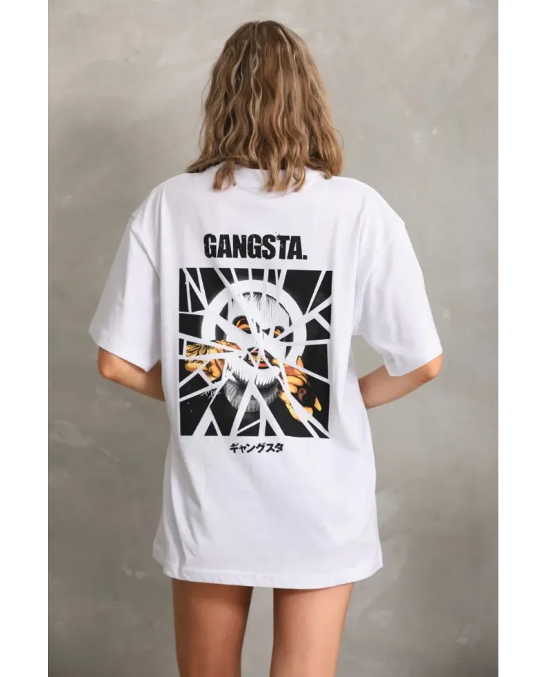 Kadın Baskılı Oversize T-Shirt - Beyaz