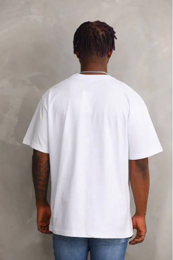 Erkek Baskılı T-Shirt Kısa Kol Bisiklet Yaka Rahat Kalıp Tişört  - Beyaz