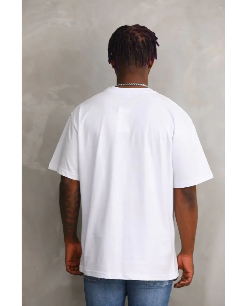 Erkek Baskılı T-Shirt Kısa Kol Bisiklet Yaka Rahat Kalıp Tişört  - Beyaz