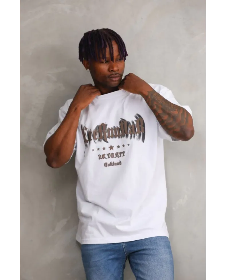 Erkek Baskılı T-Shirt Kısa Kol Bisiklet Yaka Rahat Kalıp Tişört  - Beyaz