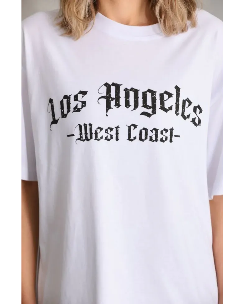 Kadın Baskılı Oversize T-Shirt - Beyaz