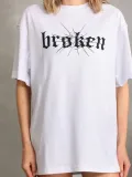 Kadın Baskılı Oversize T-Shirt - Beyaz