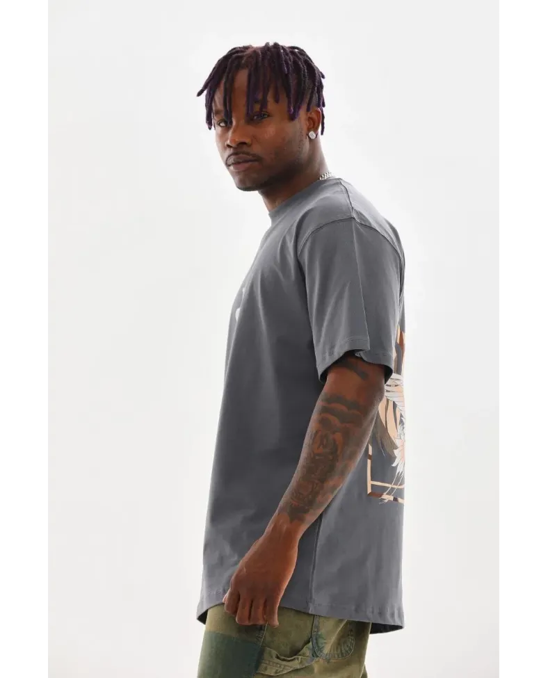 ERKEK Baskılı Oversize T-Shirt - Füme
