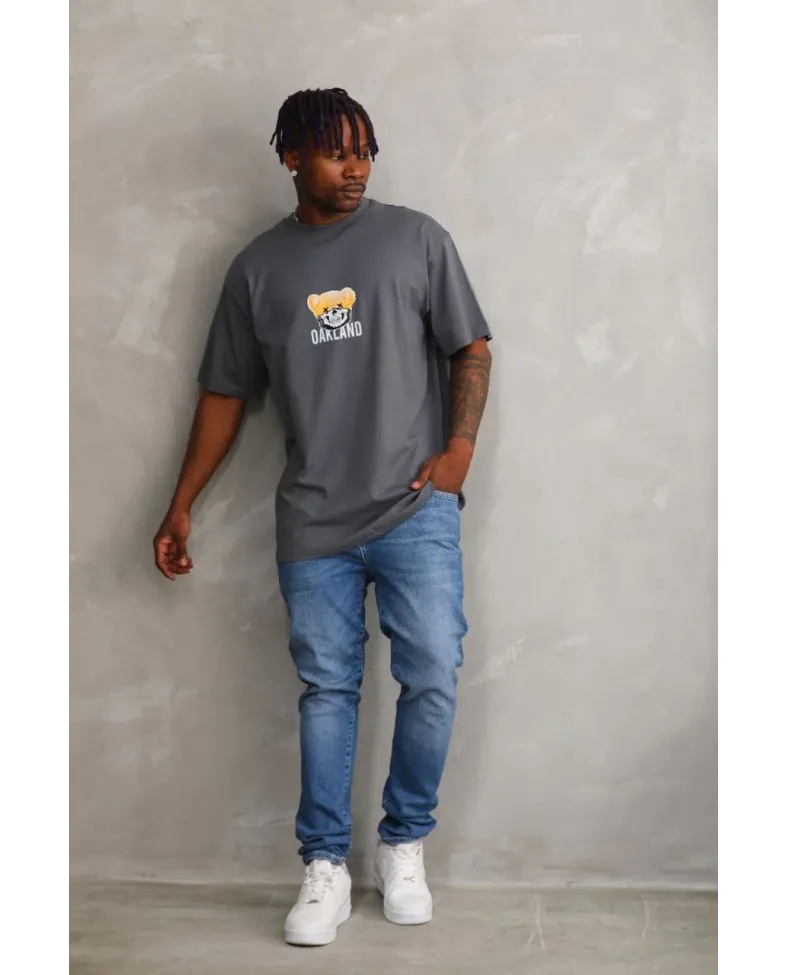 ERKEK Baskılı Oversize T-Shirt - Füme