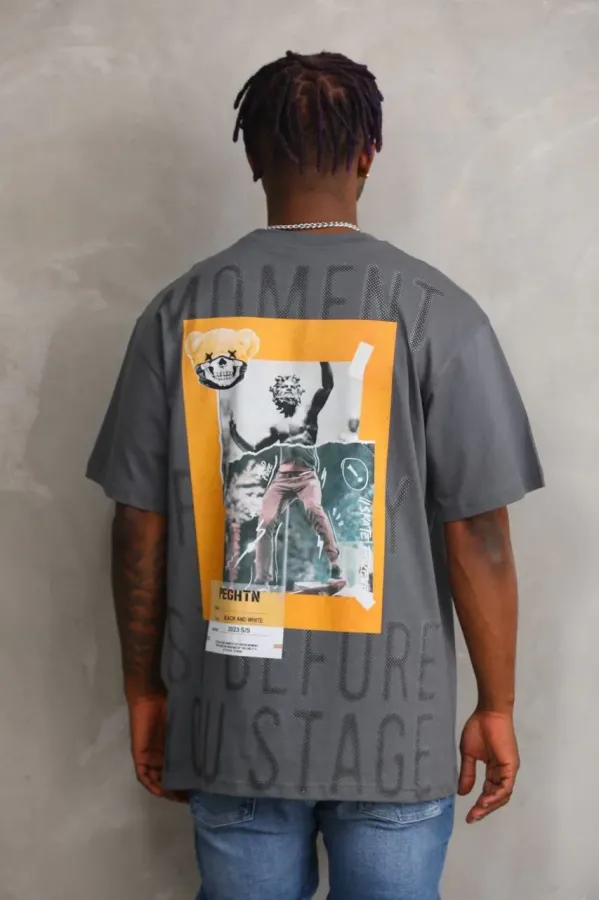 ERKEK Baskılı Oversize T-Shirt - Füme