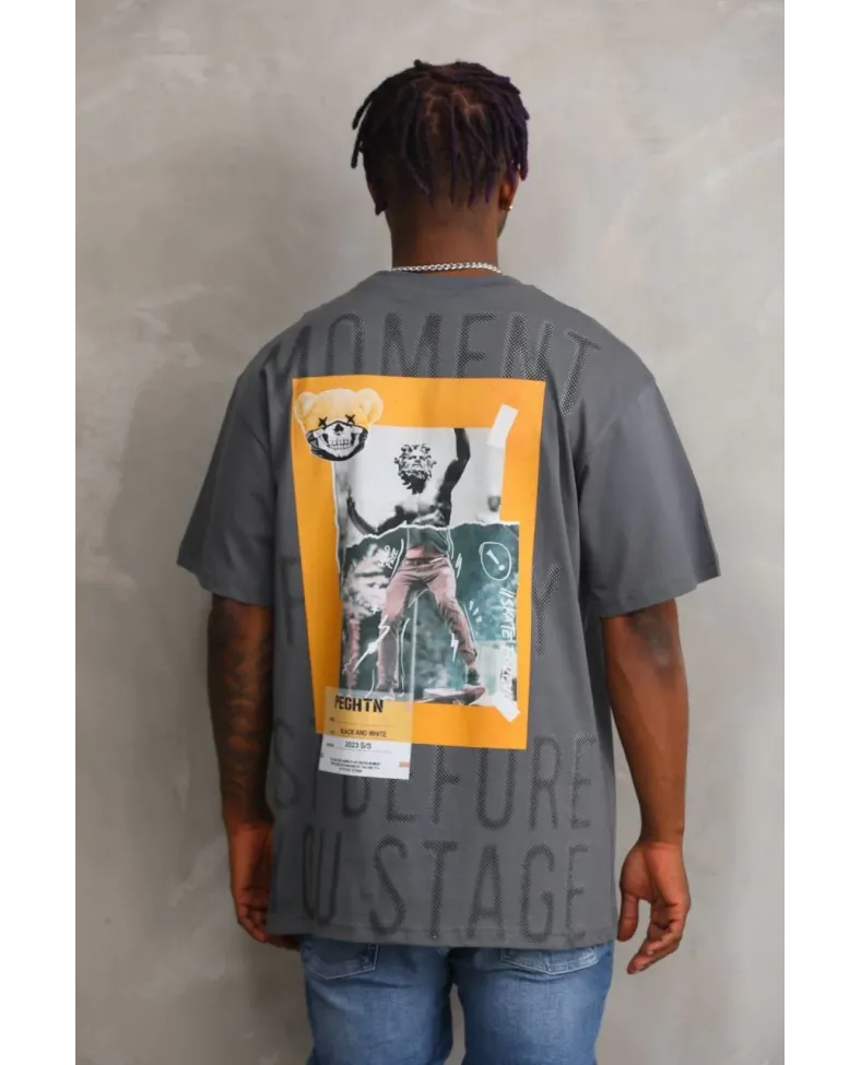 ERKEK Baskılı Oversize T-Shirt - Füme