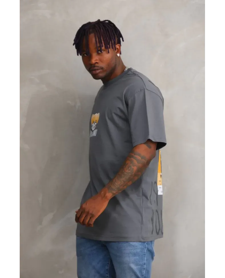 ERKEK Baskılı Oversize T-Shirt - Füme