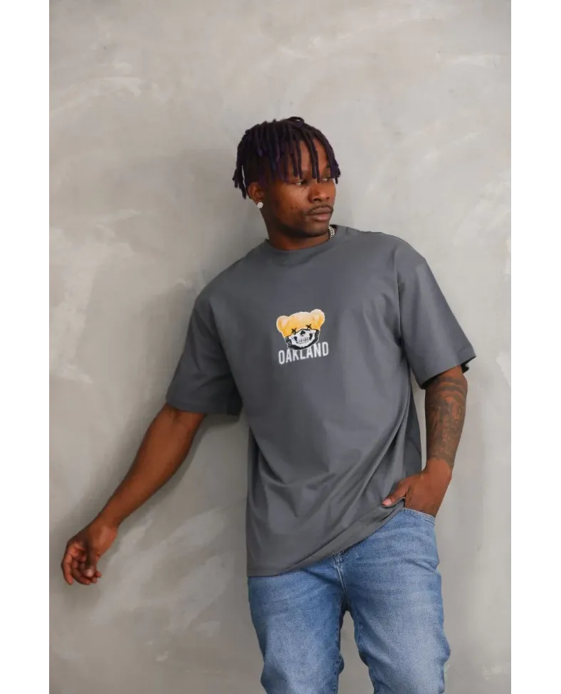 ERKEK Baskılı Oversize T-Shirt - Füme