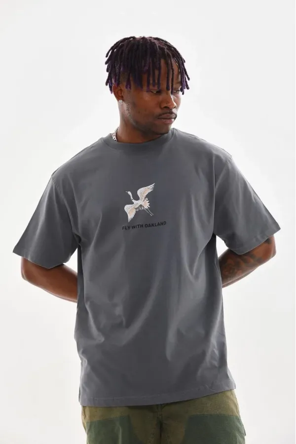 ERKEK Baskılı Oversize T-Shirt - Füme