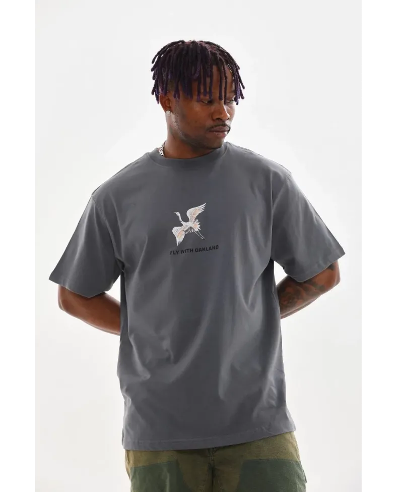 ERKEK Baskılı Oversize T-Shirt - Füme