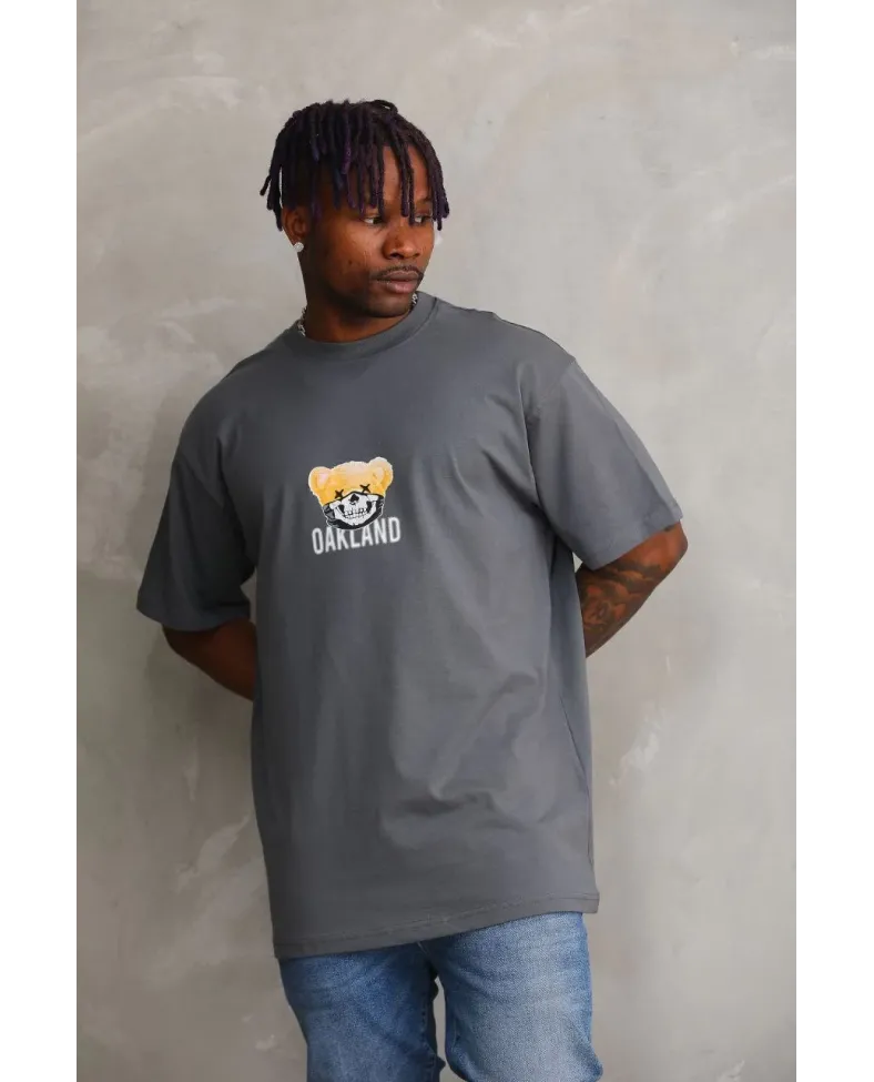 ERKEK Baskılı Oversize T-Shirt - Füme