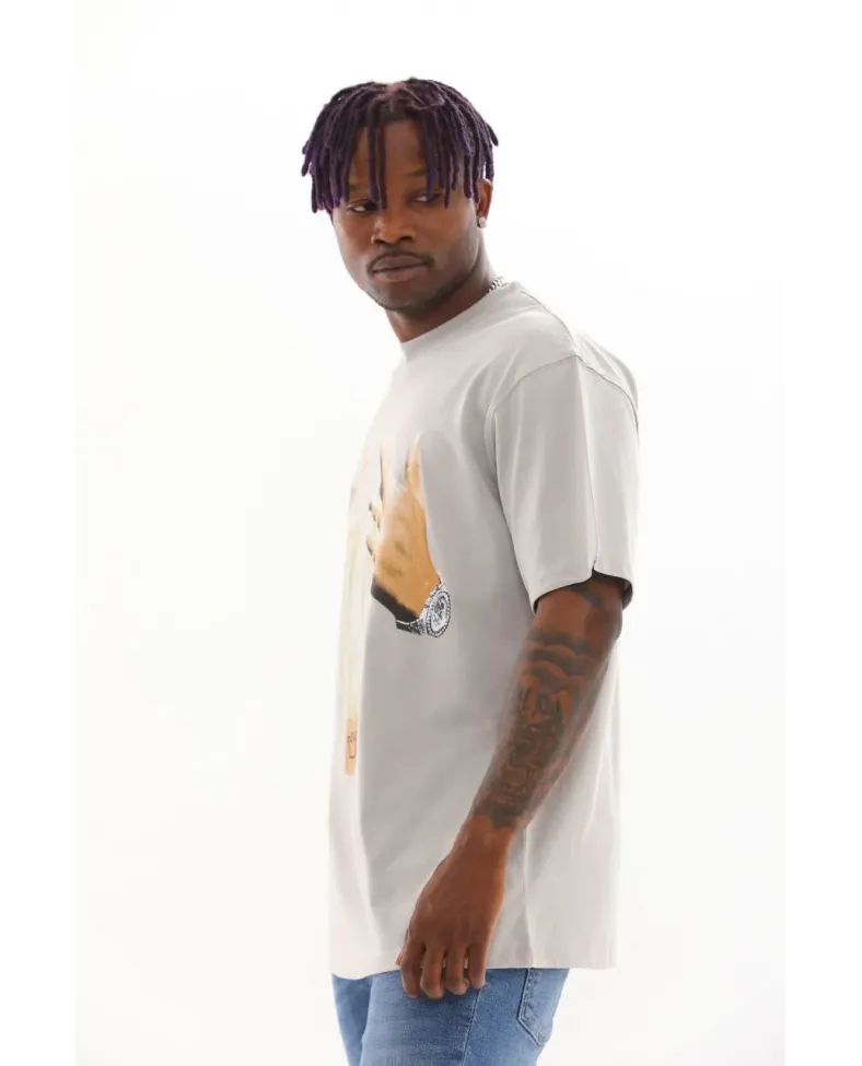 ERKEK Baskılı Oversize T-Shirt - Gri