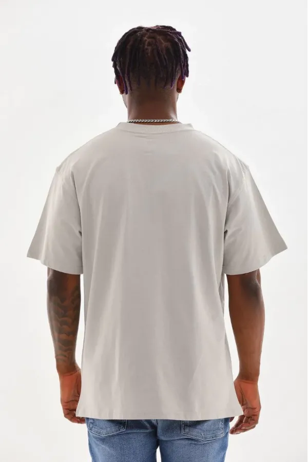 ERKEK Baskılı Oversize T-Shirt - Gri