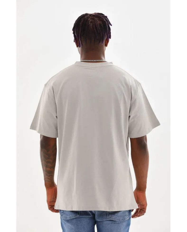 ERKEK Baskılı Oversize T-Shirt - Gri
