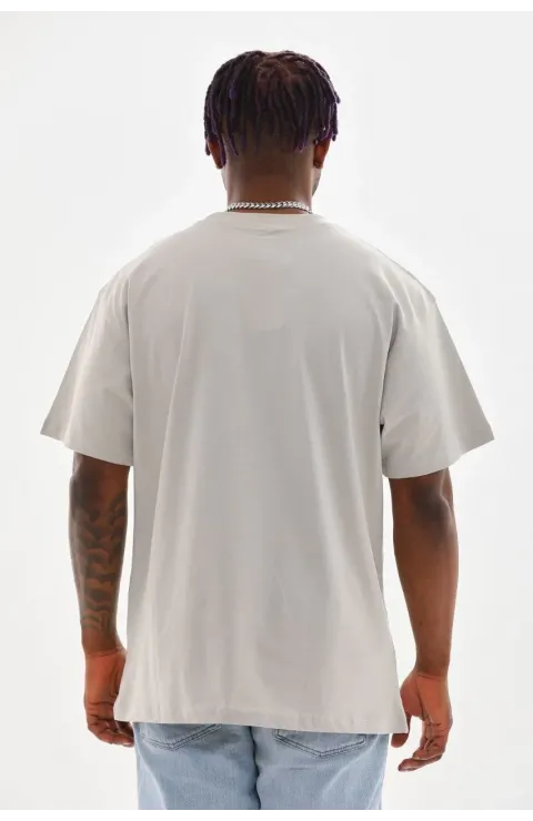 Erkek Baskılı T-Shirt Kısa Kol Bisiklet Yaka Rahat Kalıp Tişört  - Gri