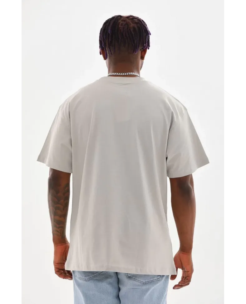 Erkek Baskılı T-Shirt Kısa Kol Bisiklet Yaka Rahat Kalıp Tişört  - Gri