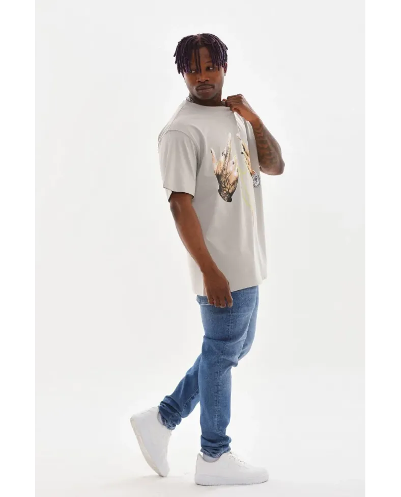 ERKEK Baskılı Oversize T-Shirt - Gri