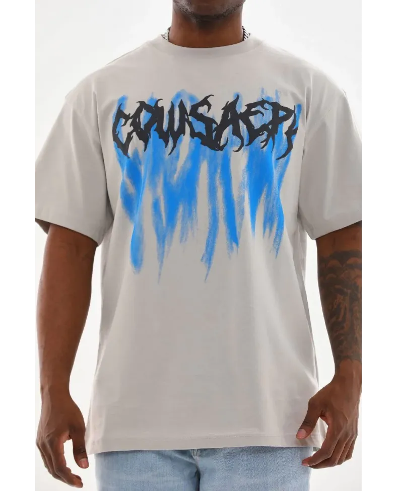 Erkek Baskılı T-Shirt Kısa Kol Bisiklet Yaka Rahat Kalıp Tişört  - Gri