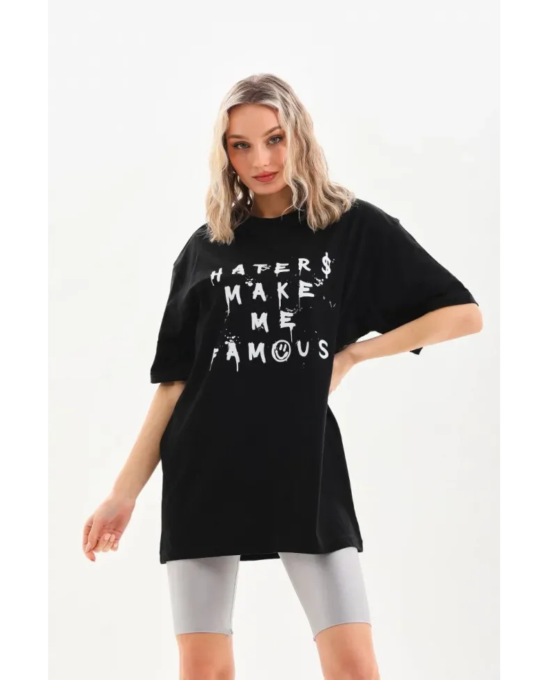 ERKEK Baskılı Oversize T-Shirt - Siyah
