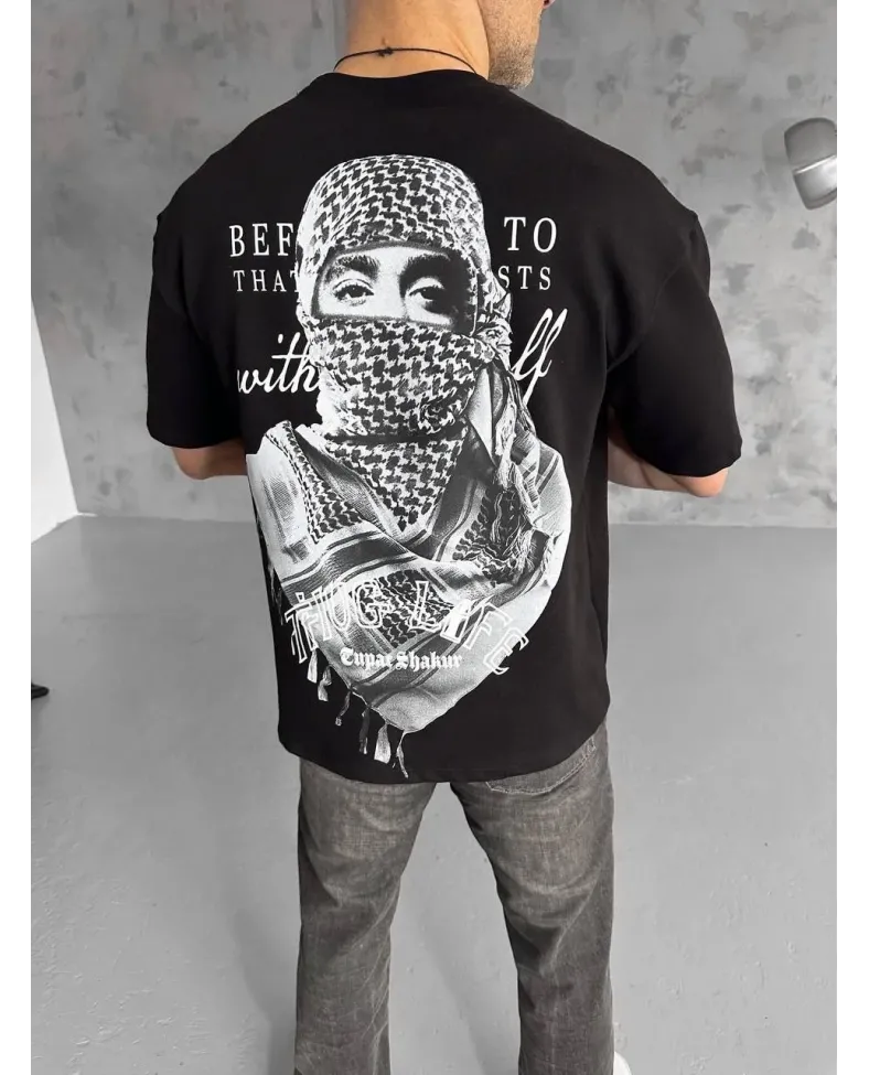 ERKEK Baskılı Oversize T-Shirt - Siyah