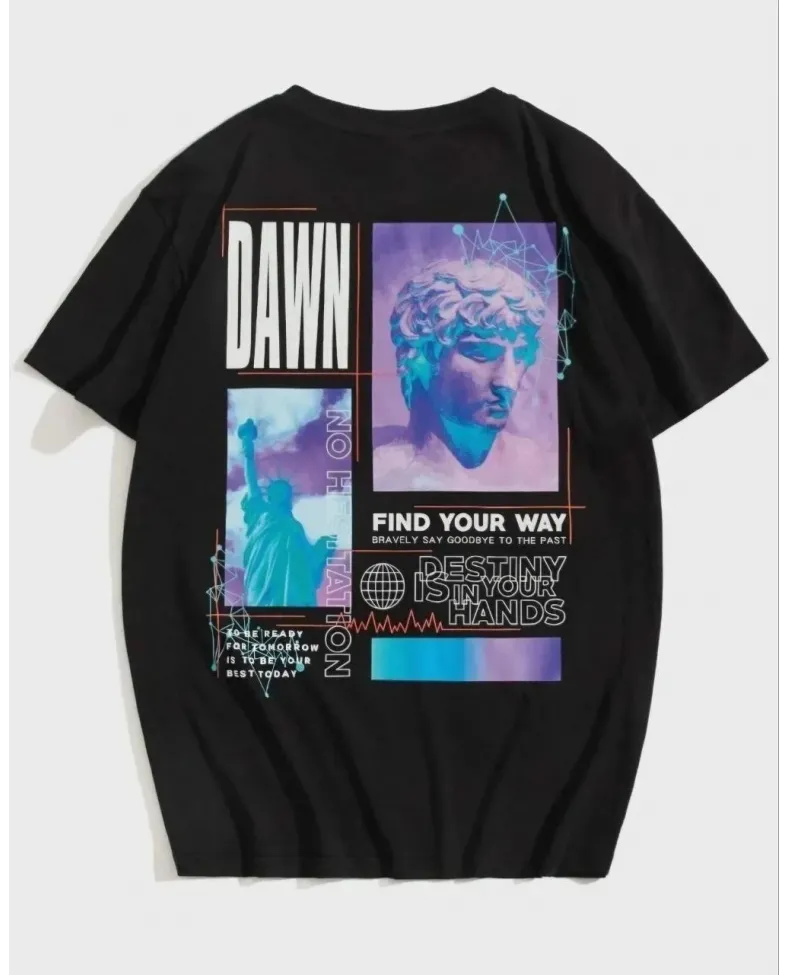 kadın Baskılı Oversize T-Shirt - Siyah