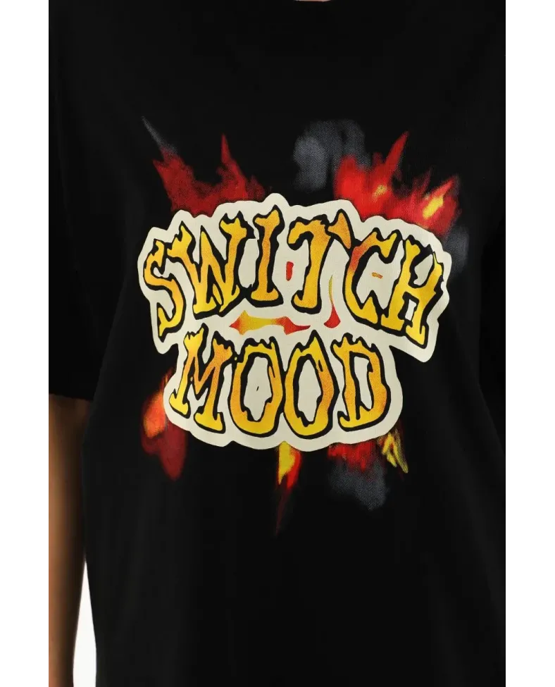 Kadın Baskılı Oversize T-Shirt - Siyah